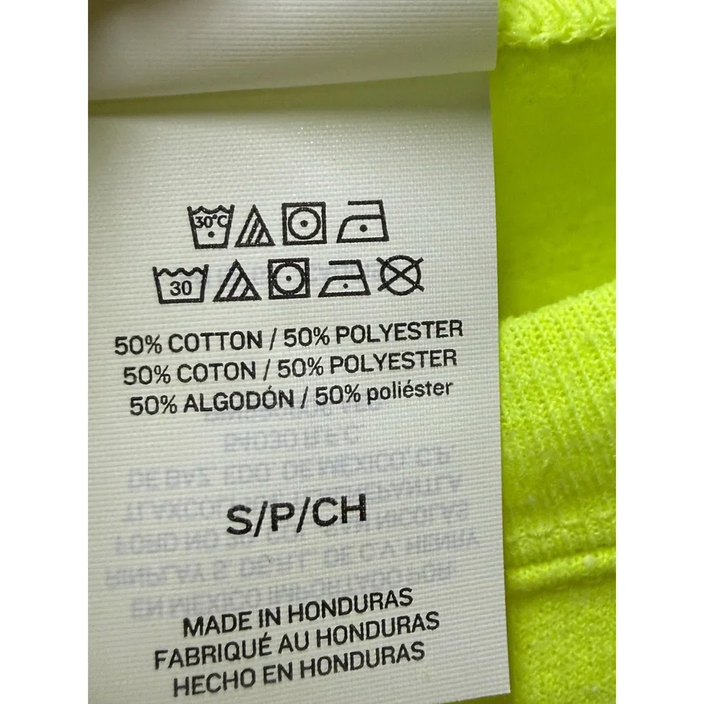 Hanes EcoSmart Neon Safety Yellow Crewneck Sweatshirt Mens Small Fleece Pullover